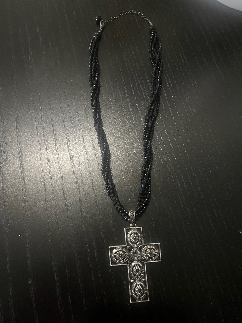 Black Beaded Cross Pendant Necklace - Unbranded